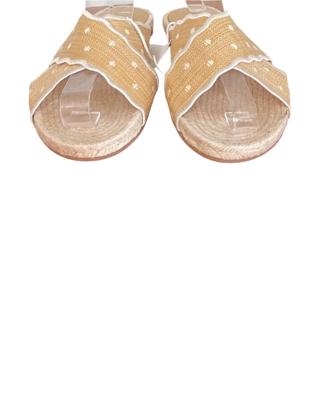 New J Crew Scalloped polka-dot slide sandals Polka Dot Raffia SZ 6M